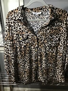 Leopard Print Button-Front Blouse - Brown/Black
